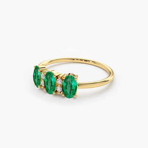 Oval Cut Triple Natural Emerald Stone & Round Cut Diamond <b>Ring</b> 14k Pure Gold Beautiful Engagement Wedding <b>Rings</b> <b>Fine</b> Jewelry RTS - Product Image 2
