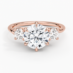 Anillo de Compromiso con Tres Diamantes, Corte Brillante Redondo, Engaste de Puntas, Diseño Floral, Joyería Fina Romántica para Mujer - Product Image 5