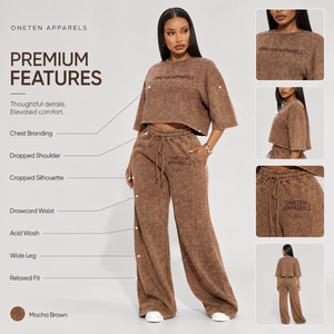 Ensemble sportif pour femme avec logo personnalisé, délavé à l'acide, couleur marron mocha, comprenant un haut court et un pantalon large, pour un usage quotidien décontracté, séchage rapide - Product Image 3