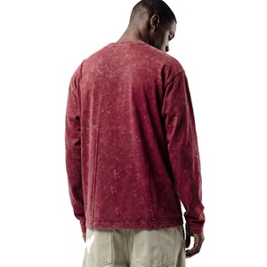 T-shirt à manches longues col rond en molleton français délavé sur mesure pour homme, coupe ample vintage vierge - Product Image 4
