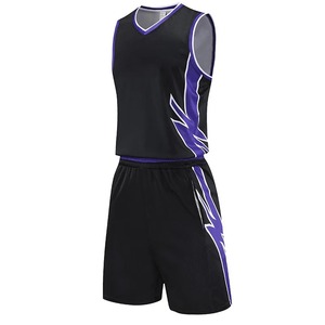 Uniforme de basket-ball personnalisé de haute qualité, design géométrique noir et bleu, impression par sublimation, col en V, sans manches, respirant, maillot d'équipe - Product Image 1