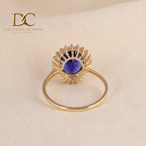 Anillo de Oro Sólido de 14 Quilates de Lujo con Diamante Cultivado en Laboratorio y Zafiro Azul Real, Joyería Fina para Mujer, Fabricante de Joyas de Boda - Product Image 4