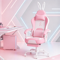 Fauteuil de jeu rose avec oreilles de lapin, repose-pieds réglable, inclinable, pour ordinateur, e-sport, gamer, filles, chambre à coucher