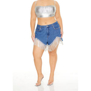 Shorts de Mezclilla para Mujer, Lavado Medio, con Bolsillos y Parte Inferior Decorados con Pedrería, Shorts Sexys para Fiesta, Personalizados - Product Image 6