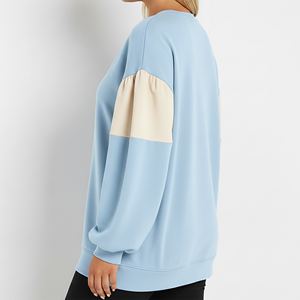 Sudadera Oversize de Cuello Redondo para Mujer con Bloques de Color, Manga Linterna, Tejido de Algodón Transpirable, Top Casual de Otoño a Precios Bajos - Product Image 3