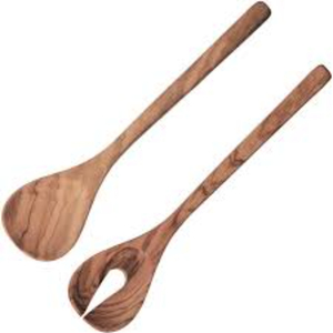 Ensemble de serveurs à salade en bois faits à la main, 2 pièces, cuillère et fourchette en bois pour mélanger, ustensiles de service de cuisine écologiques et antiadhésifs - Product Image 1