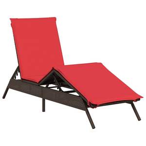 Chaise longue de patio en rotin PE marron et rouge pour 1 personne - Product Image 2