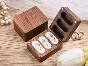 Indian Artist Three Slots Black Walnut Wood Wedding Ring Box Custom Engrave Logo Luxury Packaging Wedding Wooden Ring Boxes By U - Product Image 5