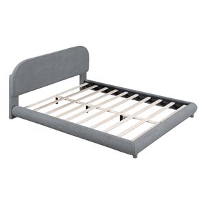 Letto imbottito Queen Size in tessuto Teddy Fleece, design curvo elegante con tessuto spesso e struttura solida, colore grigio - Product Image 4