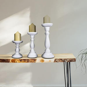 Juego de candelabros de madera de mango más vendidos, 3 soportes de madera blanca para decoración de centro de mesa de granja para decoración del hogar - Product Image 4
