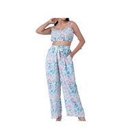 Ensemble coordonné décontracté pour femme, fabriqué en Inde, imprimé feuilles bohèmes, 100 % coton, écologique, coupe ajustée, taille élastique, style robe douce