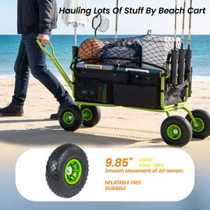 Carrello da Pesca All-Terrain 9.85 per Carichi Pesanti, Carrello da Spiaggia con Portacanne e Portaombrelli, Carrello Pieghevole da Giardino e Campeggio - Product Image 4