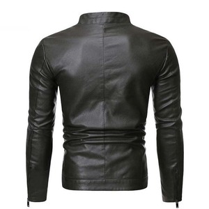 Men's PU Leather Motorcycle Jacket Zipper <b>Stand</b> Collar <b>Slim</b> Fit Casual Winter <b>Coat</b> Men's Clothing Black Leather Jackets Winter - Product Image 3