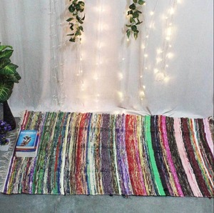 Tapis en coton Chindi 100% écologique, tapis traditionnels multicolores tissés à la main réversibles 2 en 1 - Product Image 4