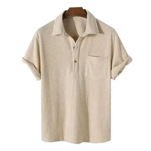 Polo en coton rayé pour homme, manches courtes, décontracté, respirant, tissu tissé avec poche, coupe classique - Product Image 4