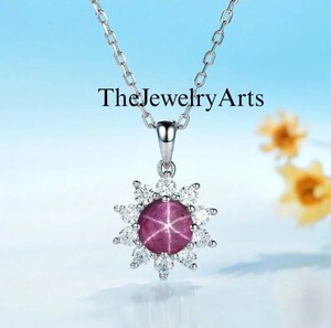 Handmade Round Star <b>Ruby</b> Gemstone Pendant 925 Sterling Silver July Birthstone Jewelry Anniversary Birthday Gift for Her - Product Image 4