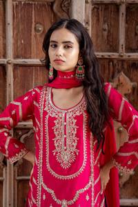Conjunto Étnico Indio-Pakistaní para Mujer, Kurta Rosa con Estampado de Lámina de Microalgodón y Bordado, Falda Lehenga Morada, Dorado, Largo hasta el Suelo, para Boda - Product Image 4