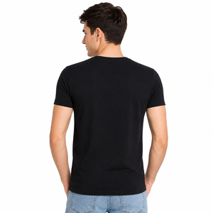T-shirt en coton à manches courtes et col rond pour homme, coupe ajustée, couleur unie, jersey tricoté, teinture unie, OEM ODM - Product Image 4