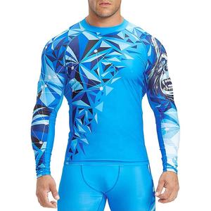 Camiseta de Compresión Deportiva para Hombre, Diseño Geométrico Azul, Sublimada, Ajustada, Absorbe la Humedad, para Artes Marciales Mixtas - Product Image 1