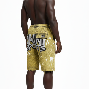 Shorts de Felpa para Mujer con Lavado Ácido, 320 GSM, Algodón y Poliéster, Amarillo Mostaza, Negro, Blanco, Logotipo Estampado, Shorts para Hombre - Product Image 5