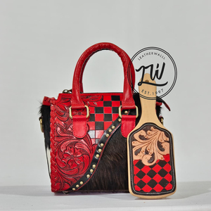 <b>Top</b> Selling Proper Designer Unique Stylish Leather Checkered Purse And Women Western Style Handbags And Hand <b>Tooled</b> Tote Bags - Product Image 4