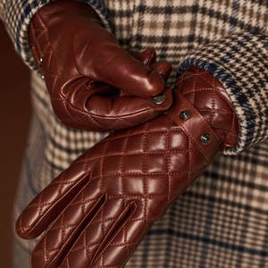 lambskin leather <b>gloves</b> with cashmere lining and checkered pattern - Product Image 2