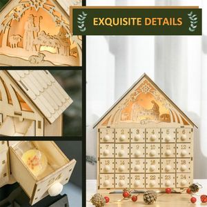Calendario dell'Avvento Natalizio a Forma Quadrata, Babbo Natale 3D con Caramelle, Decorazione per la Casa in Cotone e MDF, Forniture in Sacchetti - Product Image 2