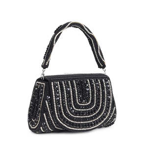 Sac à main de soirée noir à perles, sac à bandoulière orné de cristaux - Product Image 1