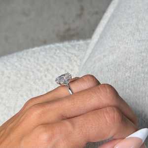 4 Carat Oval Cut Lab Grown Diamond <b>Solitaire</b> Engagement <b>Ring</b> | Trendy IGI Certified 18K Gold Plated Hidden Halo Wedding <b>Ring</b> - Product Image 4