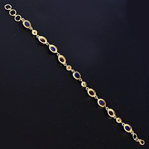 Nouveau bracelet chaîne classique en argent sterling massif 925 plaqué or 18 carats avec garnet rouge, lapis-lazuli et quartz cristallin serti clos - Product Image 3