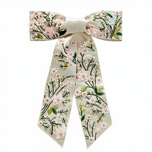 Pasador de Pelo para Niñas con Lazo de Tela de Chifón y Terciopelo, Diseño Floral Vintage, Hecho a Mano, Ajustable, Ecológico y Bonito - Product Image 1