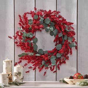 Corona Navideña Artificial de Eucalipto y Bayas de 29 Pulgadas, Decoraciones Rústicas para Interiores y Exteriores, para Decoración de Ventanas - Product Image 1