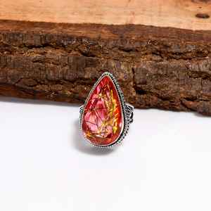 Bague en tourmaline rose et quartz rutile, forme poire, argent sterling 925, bijou artisanal, cadeau pour femme - Product Image 1