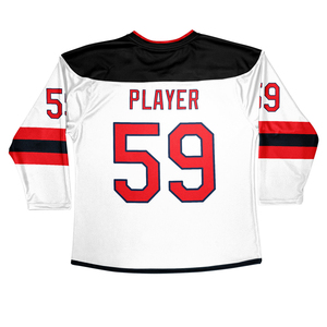 Maillot de hockey sur glace personnalisé pour homme, blanc, rouge, noir, impression sublimée, maille respirante, manches longues, évacuation de l'humidité, coupe classique, taille adulte - Product Image 2