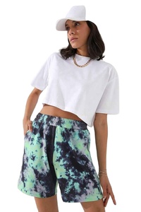 New Design Tie And Dye Style Print Eco Friendly Polyester Cotton Mid Waist Women Beach Shorts Light Wight Solid Colors - Product Image 2