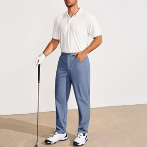 Pantalon de golf bleu clair pour homme, couleur unie, respirant, en coton tissé, décontracté, fermeture boutonnée - Product Image 4