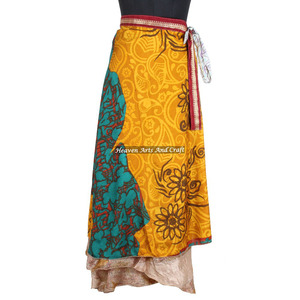 New Long <b>Wrap</b> <b>Skirts</b> Silk Sari Rust Reversible <b>Wrap</b> <b>Around</b> <b>Skirt</b> Beach Rajasthani Silk <b>Wrap</b> Indian Printed Long Sarong <b>Around</b> - Product Image 1