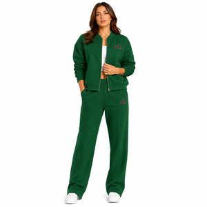 Ensemble de survêtement premium décontracté pour femme, deux pièces : veste zippée intégrale et pantalon à taille élastique coupe ample – Vente en gros Fabricant - Product Image 1