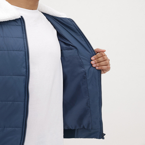 Chaqueta Acolchada Azul Marino para Hombre, Cuello Alto, Forro de Piel Sintética, Cierre de Cremallera, Ropa Casual de Invierno a Prueba de Viento - Product Image 2