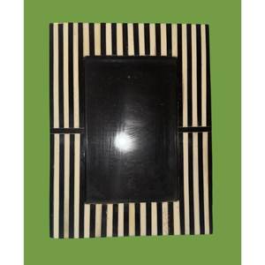 Rectangular MDF Bone Inlay Eco-Friendly Creative <b>Photo</b> <b>Frame</b> <b>Black</b> Cream Striped Classic Design Wall Mount Vertical Orientation - Product Image 1