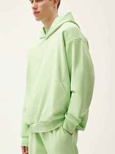 Sudadera con Capucha Extra Grande Unisex de Color Verde Claro, Manga Larga, Color Sólido, Estilo Casual de Punto, Estilo Otoñal - Product Image 4