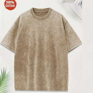 T-shirt Hip Hop tricoté 100% coton délavé à l'acide pour hommes personnalisé surdimensionné poids lourd écran Vintage Fitness à manches courtes tombé - Product Image 2