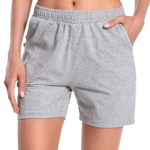 Shorts en molleton de coton pour femme à prix abordable, doux, respirants, avec taille élastique et cordon de serrage, décontractés, pour l'entraînement et le sport, avec poches - Product Image 3