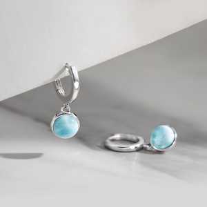 Natural Larimar Hoop Earrings 925 <b>Sterling</b> <b>Silver</b> Gold Plated Dangle <b>Huggie</b> Blue Gemstone Jewelry for Women Party Gift - Product Image 6