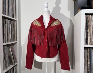 Blouson d'hiver pour homme en daim de vache occidental, grande taille, vintage, avec franges, fermeture éclair perlée, col rabattu, manches classiques, style bomber - Product Image 3