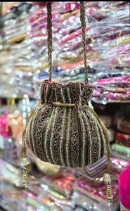 High Quality Maroon Color Potli Bag Ladies Embroidered Clutch <b>Handbag</b> 100% Pure Cotton Lining Braided Comfortable <b>Handle</b> Purse - Product Image 3