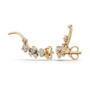 IGI Certified Lab Grown Round Diamond Floral <b>Earrings</b> 18K Gold | Luxury Leaf Design Diamond <b>Cuff</b> <b>Earrings</b> - Product Image 2