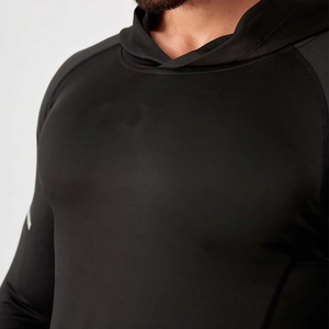 Men's Black Hooded Long Sleeve <b>Compression</b> Shirt Run Logo Quick Dry Knitted Pullover <b>Spring</b> Fitness Wear - Product Image 5