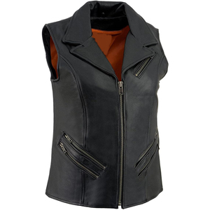 Gilet en cuir pour femme Samroz Sports, col à revers, 7 poches, fermeture éclair longue sur le devant, pour la conduite à moto - Product Image 2