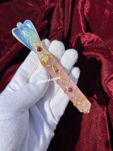 Wholesale Handmade Rose Quartz & Opalite Angel <b>Figurine</b> with <b>Crystal</b> Wand Spiritual Healing Stone for Reiki Chakra Energy - Product Image 6